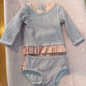 EUC Rufflebutts two piece bathing suit, size 6-12months, worn once